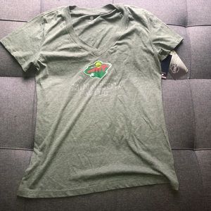 Minnesota Wild NHL Women Next Level Rhinestone Print V-Neck Slim Fit T-Shirt